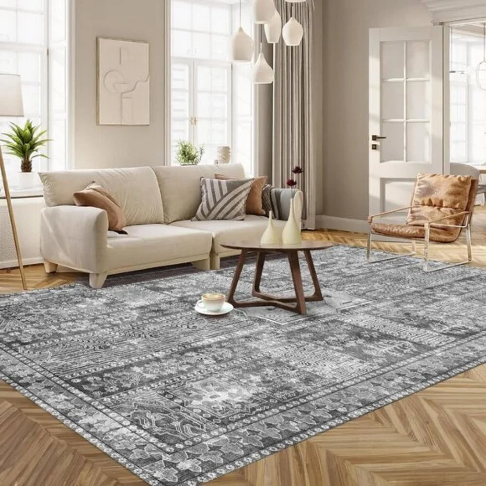 New 5x7 Vintage Washable Rug, Non-Slip Lightweight Carpet for Home & Room - Grey